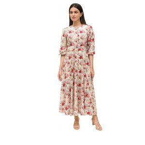 JEMMA ALBRIGHT Red Floral Maxi Dress Romantic Prairie Boho Whimsy Medium